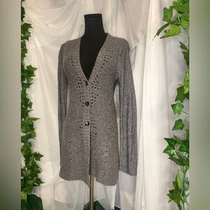 Free People Gray Embroidered Back V-Neck  Cardigan Sweater